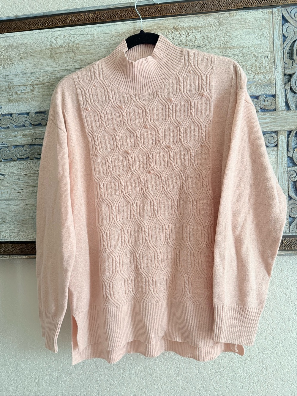 Briggs New York Blush Cable Mock Neck Sweater
